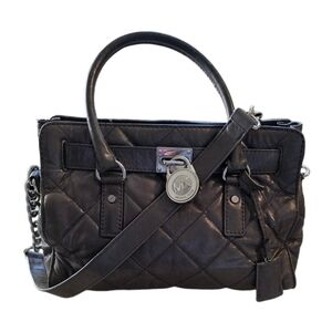 Michael Kors Hamilton Quilted Gun Metal Gray Leather Tote Shoulder Bag EUC